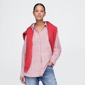 GAP Red and White Striped Button-Down Shirt